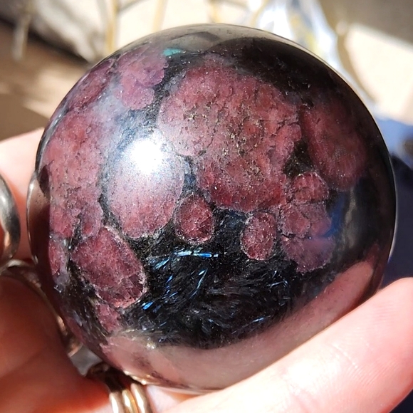 Vibrant Garnet & Astrophyllite Sphere - Picture 9 of 16
